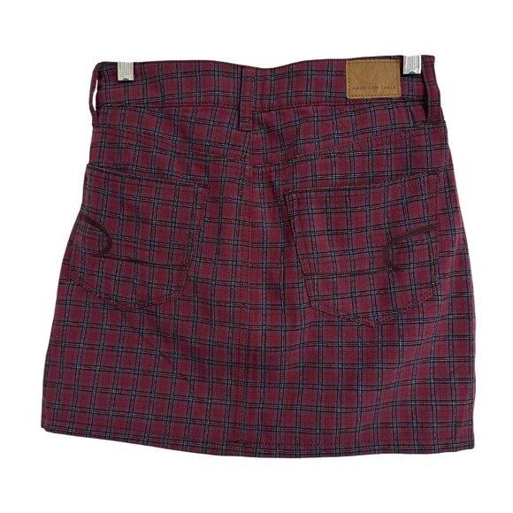 American Eagle Outfitters Hi-Rise Mini Skirt Plaid Maroon Black SZ 00 Preppy - Picture 2 of 11